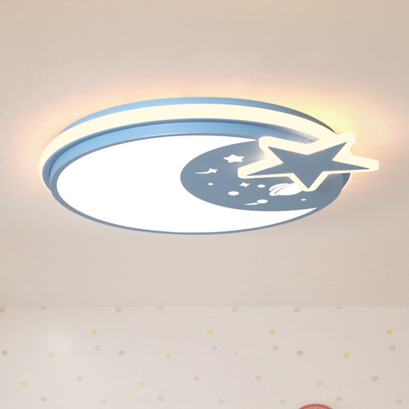 Acrylic Round Flush Mount Light Cartoon LED Flushmount Lighting with Star Decor in White/Pink/Blue