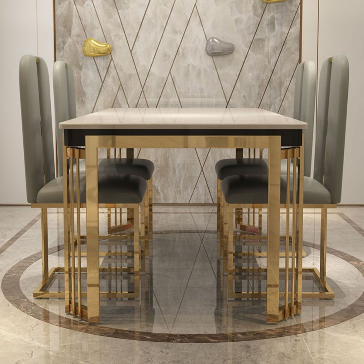Rectangle Metal Base Table Glam Style Dining Table with 4 Legs