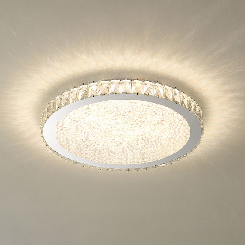 Modern Geometric Flush Light Crystal 1 Light Flush Mount Ceiling Fixture in White