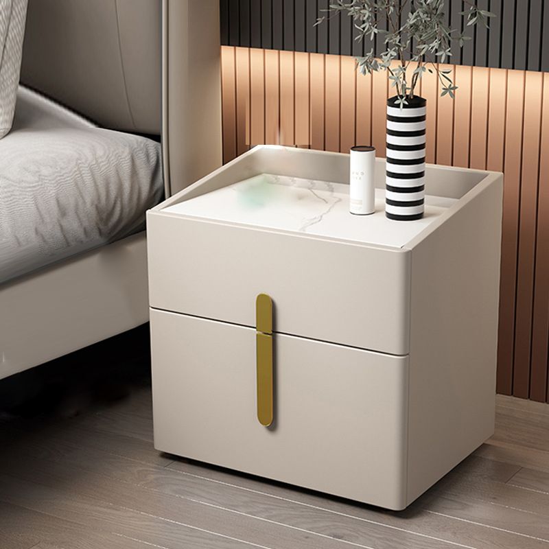 Modern Accent Table Nightstand Drawer Storage Stone Bedside Cabinet for Bedroom