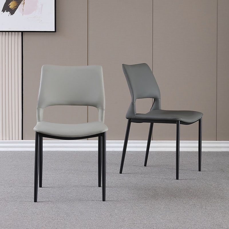 Silla lateral de comedor con respaldo abierto de estilo industrial, sillas de comedor de cuero para el hogar