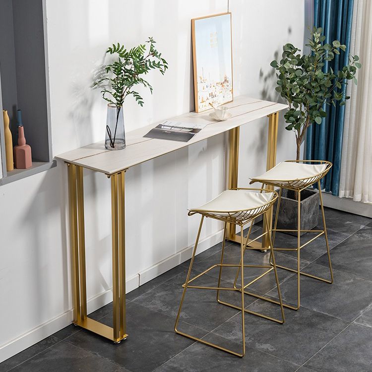 Sintered Stone Bar Table Modern Dining Table Gold and Metal Base Bar Table