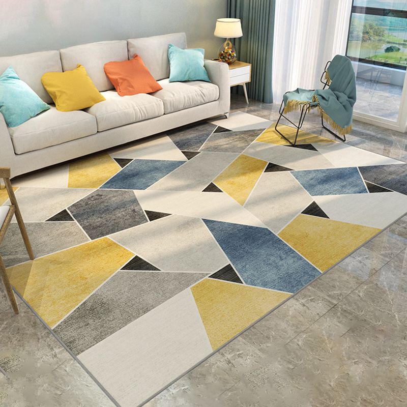 Fashion Nordic Rug Multi-Colored 3D Geometric Printed Carpet Anti-Slip Backing Washable Pet Friendly Rug for Sitting Room