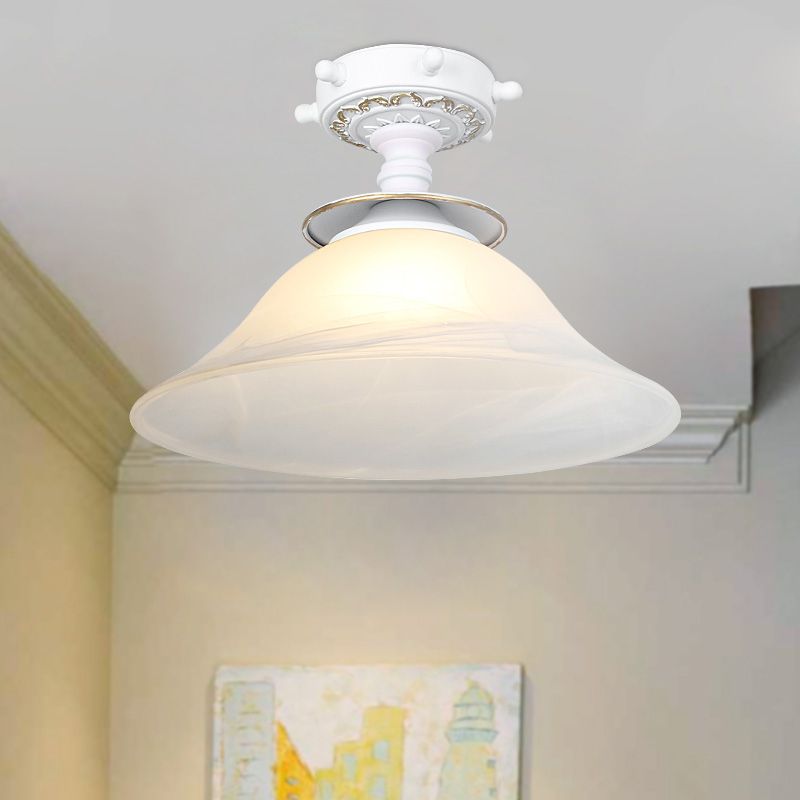 Bell Ceiling Lighting Nautical Opaline Glass 1 Bulb Hallway Semi Flush Mount Light in Black/White/Blue