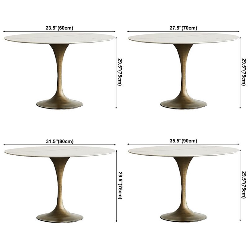 Contemporary Round Dining Table Sintered Stone Table with Brass Tulip Base