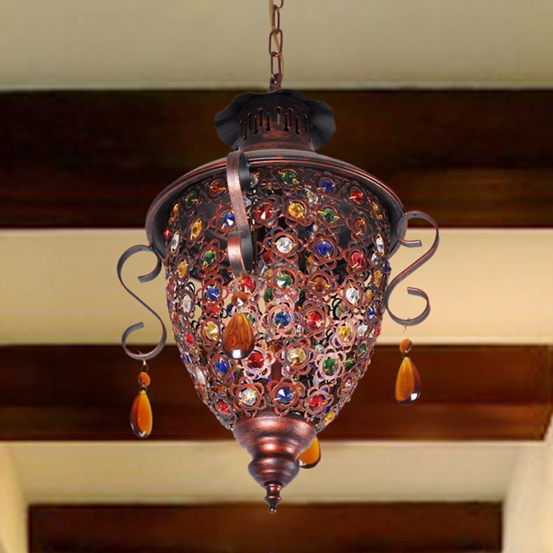 Copper 1-Bulb Down Lighting Bohemian Metal Pine Cone Hanging Light Fixture for Hallway