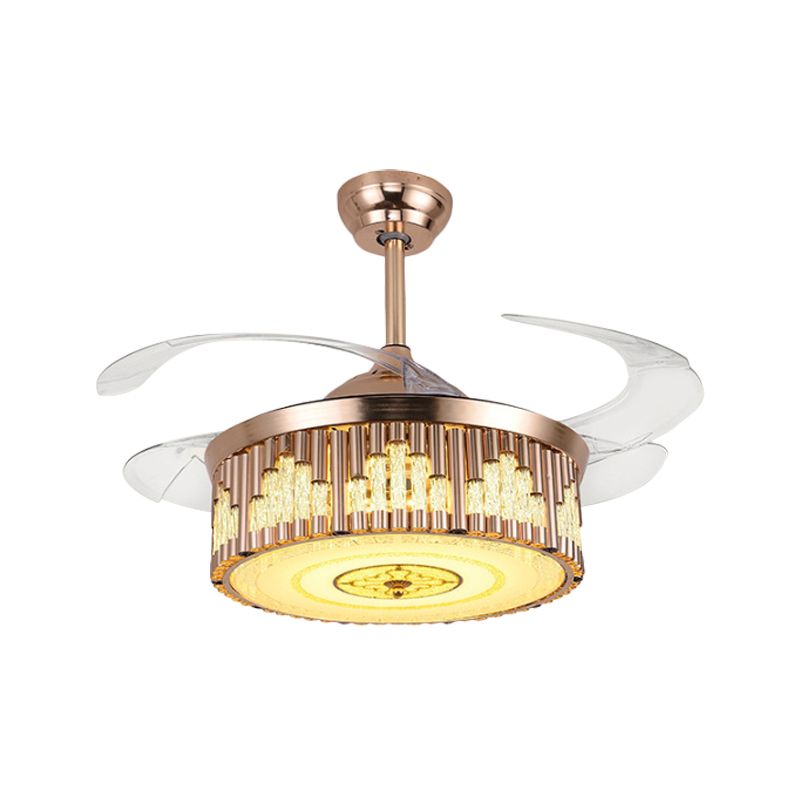 19 "w tambour pendant ventilateur luminant facette à facettes LED modernisme semi-rinceur l'éclairage en or, 4 lames