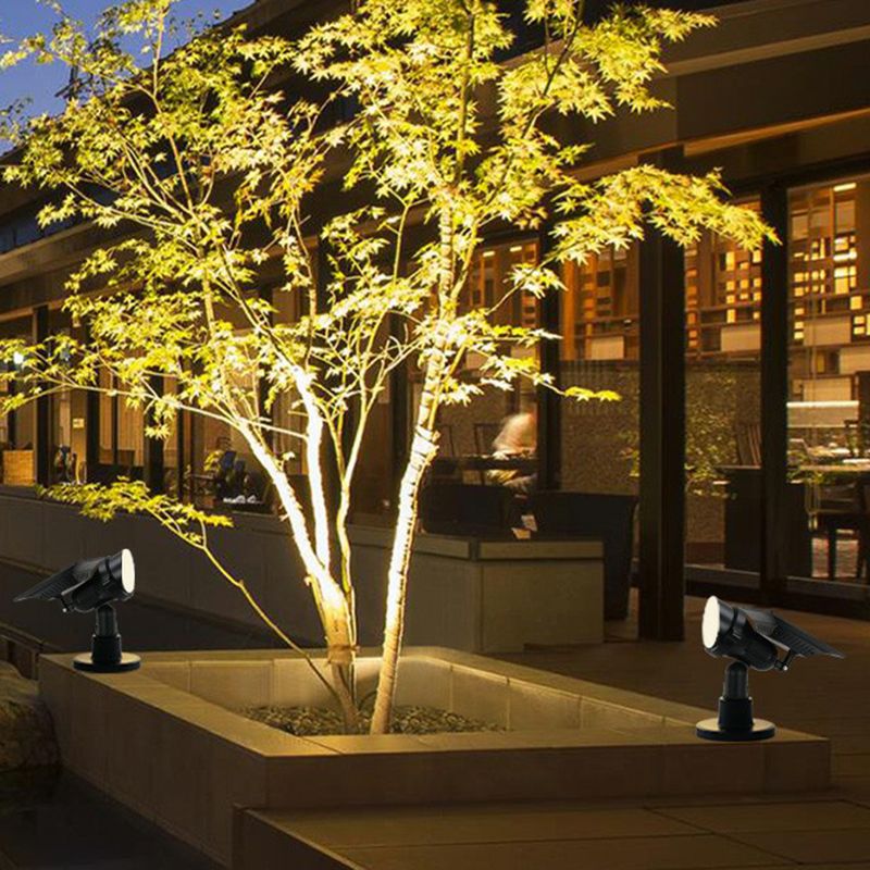 Modern Swivel Shade Solar Stake Light Aluminum Garden LED Ground Spotlight in Black