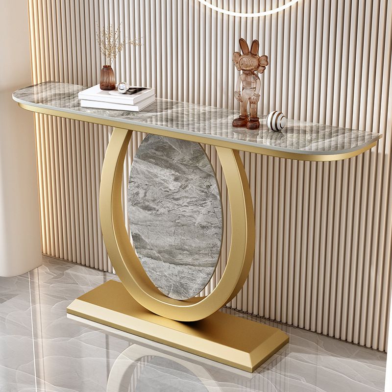 Stone Half Moon Accent Table 1-shelf 31.5" Tall Console Table for Hall