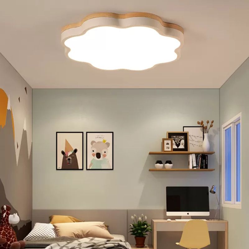 Plafonnier en bois moderne pour chambre d'enfants, lumière encastrée d'ombre de fleur blanche