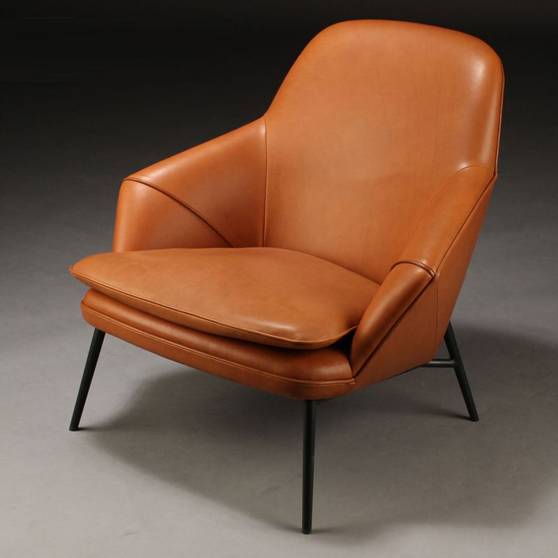 Mid-century Faux Leather ArmChair Fixed Back Flared Arms Chair