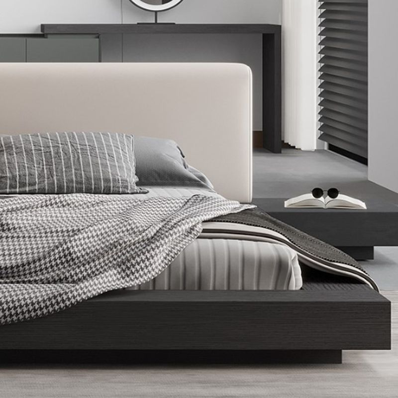 Lift Up Storage Bed Frame Mid-Century Modern Standard Bed with Upholstered Headboard