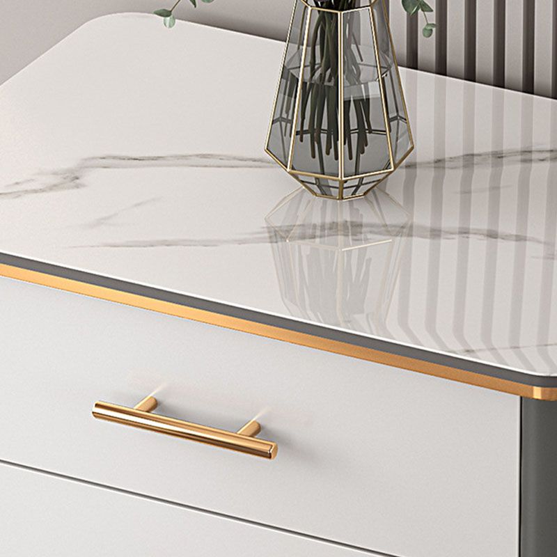 Glam White Vertical Stone Storage Chest Bedroom Chest with Drawers