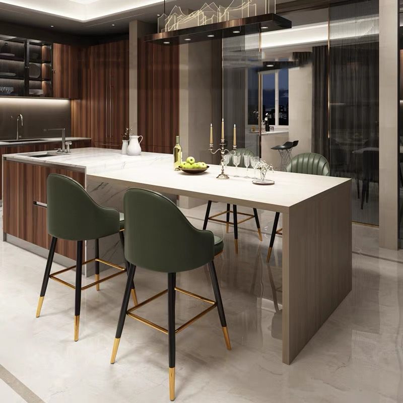 Modern Faux Leather Bar Chair Indoor Upholstered Bar Stool with Footrest