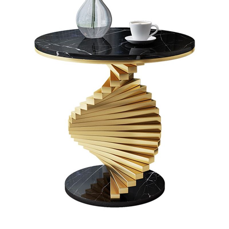 Modern Round Marble Top Side Table 19.6" Tall Iron Abstract End Table