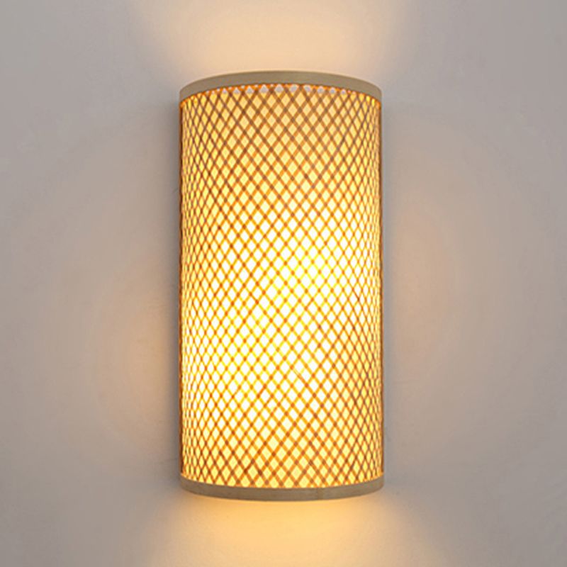 1 Light Geometric Flush Mount Wall Sconce Contemporary Rattan Wall Light Sconces