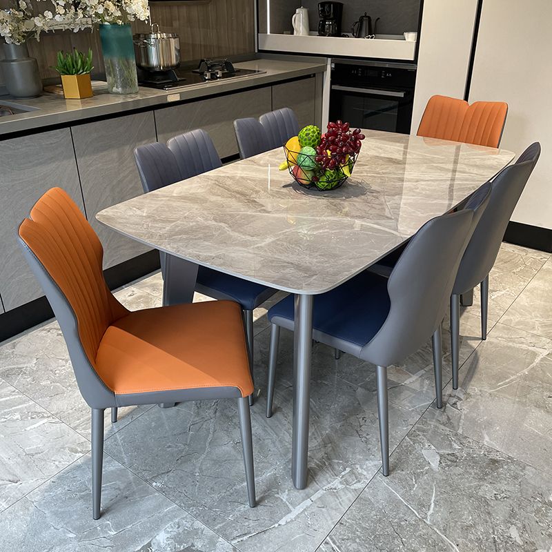 Contemporary Rectangle Dining Table Sintered Stone Top Table with 4 Grey Steel Legs