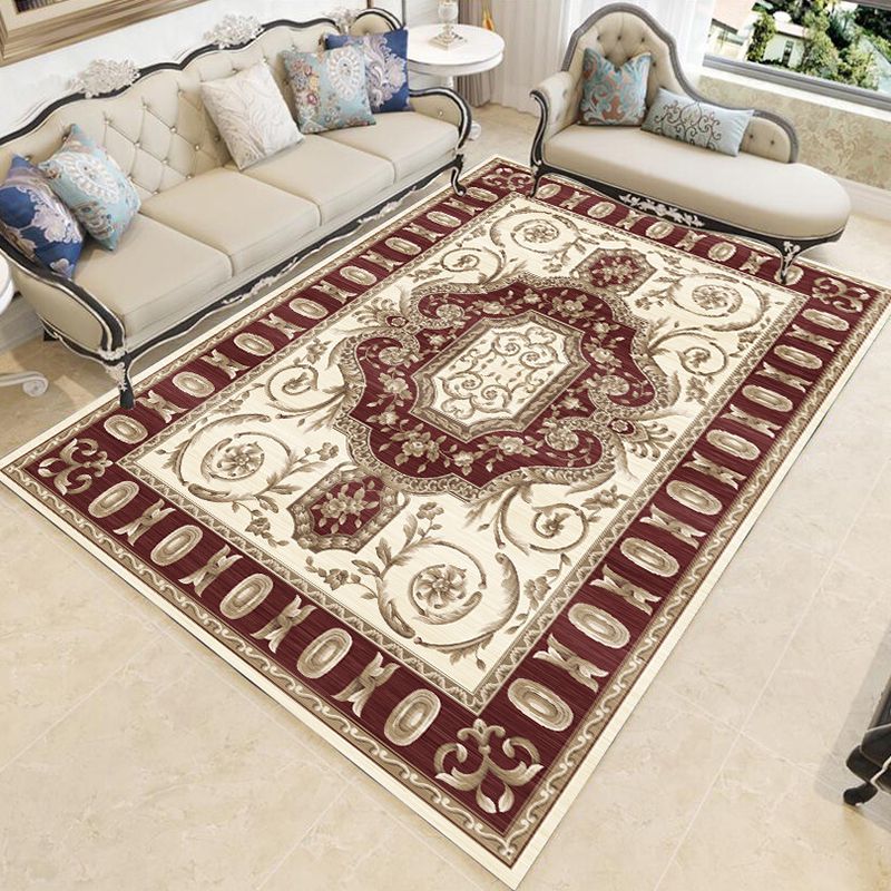 Classical Medallion Print Rug Polyester Indoor Carpet Non-Slip Backing Area Rug for Living Room