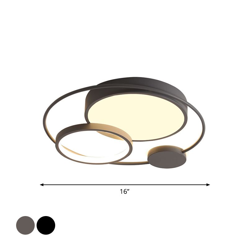 Nordic Neuheit Kreis-Deckenbeleuchtung Metallic 16"/19"/23,5" breite LED-Schlafzimmer-Unterputzleuchte in Schwarz/Grau