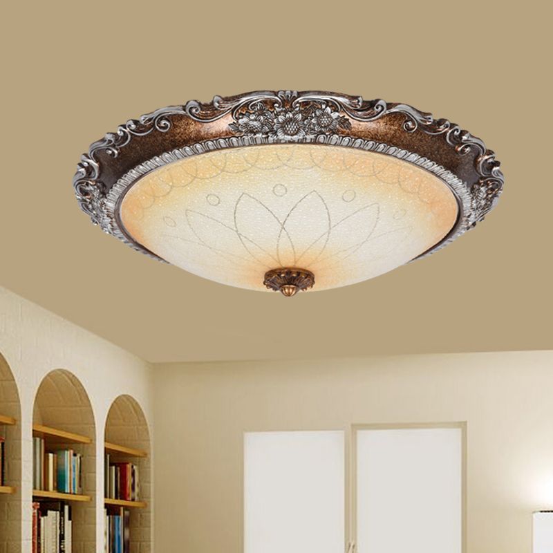 Red Brown Bowl Shaped Flush Mount Rustic Frosted Glass Living Room LED Ceiling Light Fixture