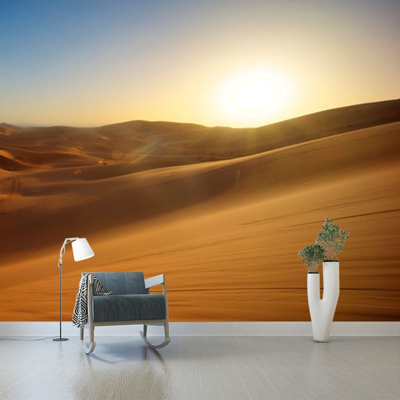 Modern Nightfall Desert View Mural Yellow Moisture Resistant Wall Art for Living Room