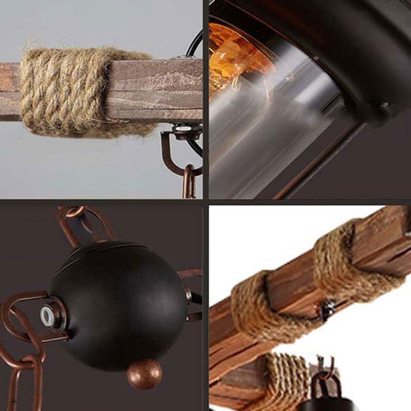 8-Lights Industrial Style Island Pendants Wood Pendant Lights for Dining Room