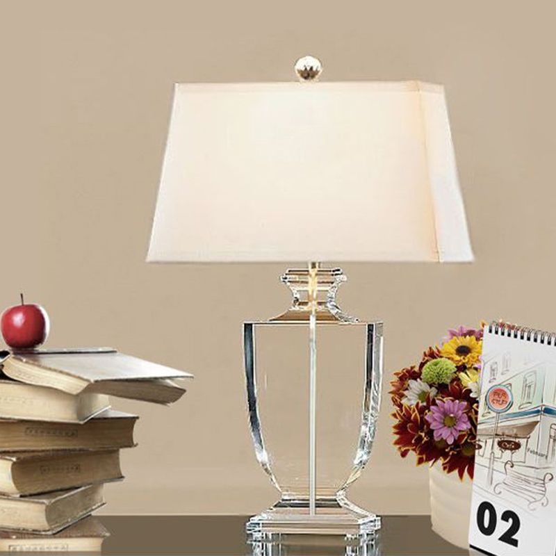 Modern Urn-Shaped Reading Light Hand-Cut Crystal 1 Bulb Fabric Nightstand Lamp in White