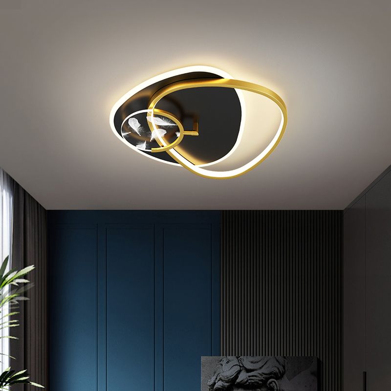 Modern Feather Ceiling Light Metal Geometric LED Flush Mount Light for Living Room