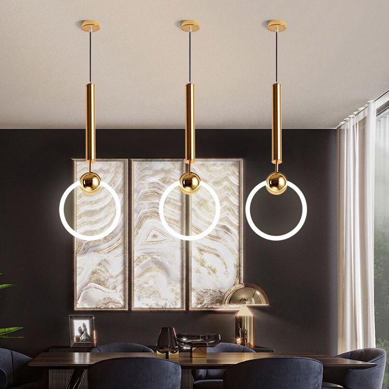 Circle Pendant Lighting Minimalist Metal LED Bedroom Down Lighting Pendant in White