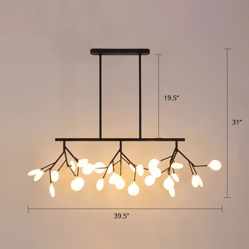 Minimalist Firefly Island Lamp Glass 27-Bulb Dining Room Suspended Lighting Fixture