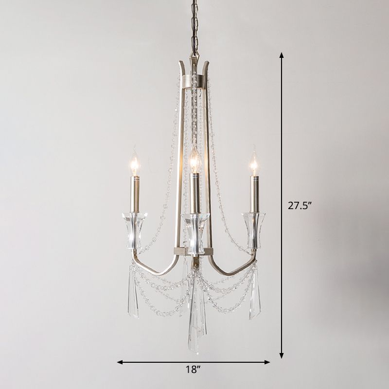 Candlestick Chandelier Rustic Nickel Finish Metal Pendant Light with Crystal Decoration