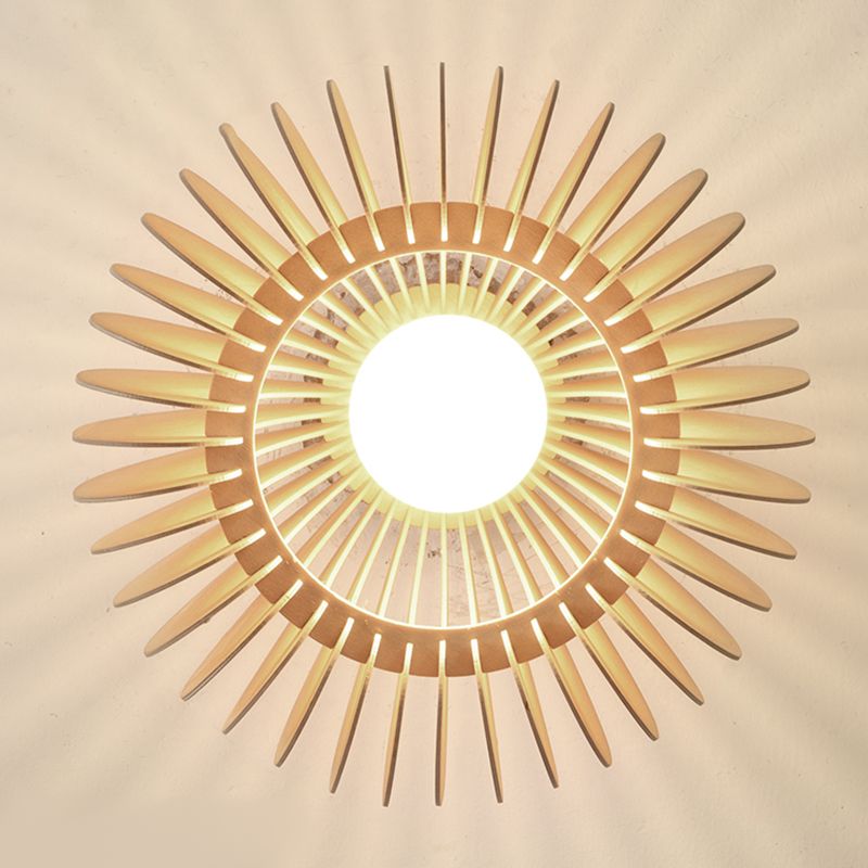 Contemporary Dome Flush Light Wood 1 Light Flush Mount Ceiling Fixture in Brown