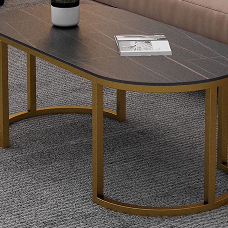 Glam Oval Stone Cocktail Table Standard Single Coffee Cocktail Table