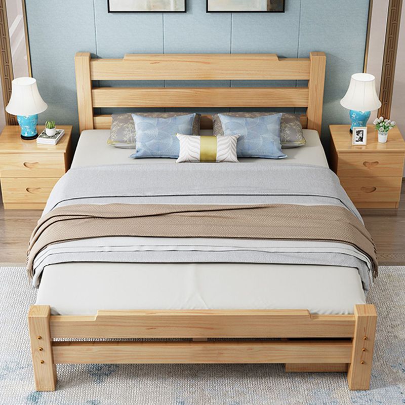 Pine Wood Bed in Light Brone Scandinavian Bed with Headboard