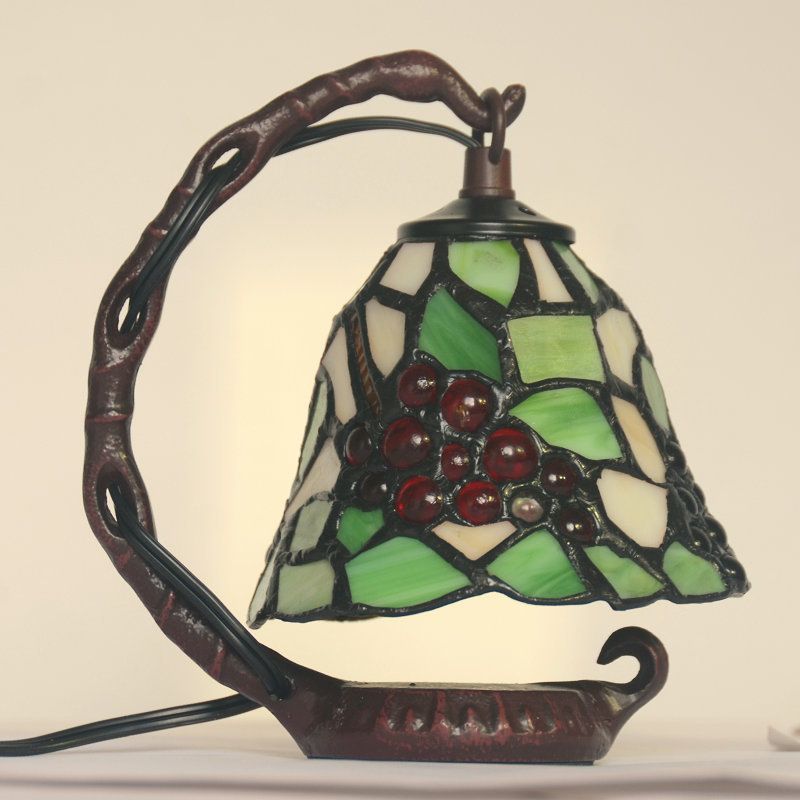 Lumière de cloche verte Baroque 1 Bulbe Éclairage de nuit en verre taché avec motif de raisin