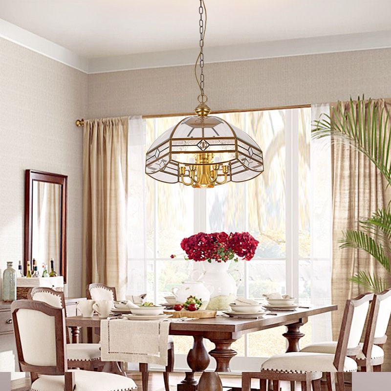 7 Lights Chandelier Pendant Light Colonial Dome Clear Glass Suspension Lamp for Dining Room