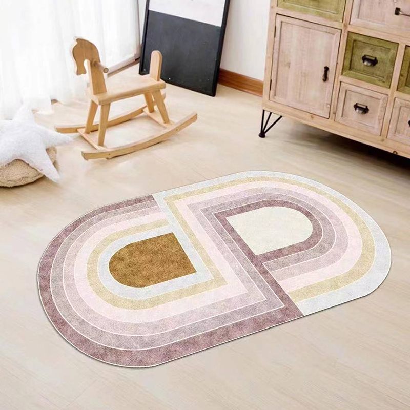 White Modern Rug Polyester Semicircle Rug Washable Rug for Living Room