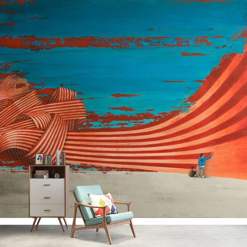 Orange-Blue Graffiti Wallpaper Mural Washable Art Deco Living Room Wall Covering