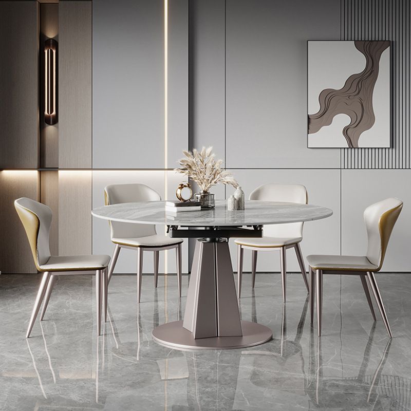 Modern Stainless Steel Base Pedestal Dining Table Extendable Dinner Table for Home