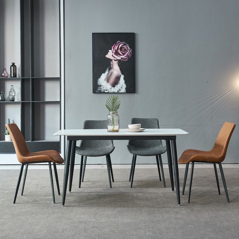 Metal Industrial Rectangle Dining Table Sintered Stone Top Table with Legs