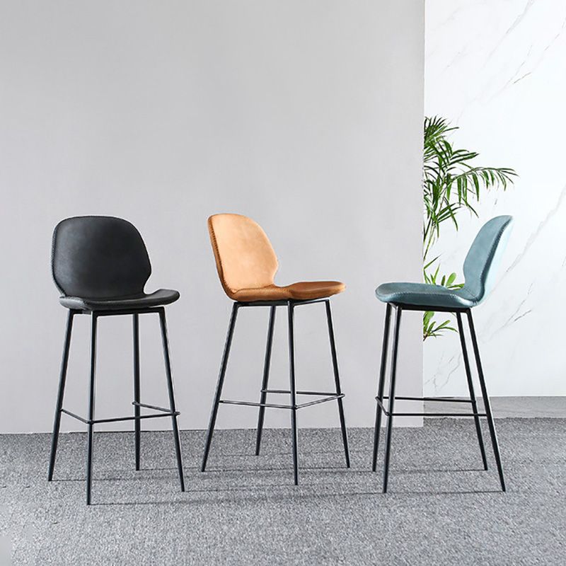 Modern Faux Leather Counter Stool Low Back Indoor Stool with Black Frame