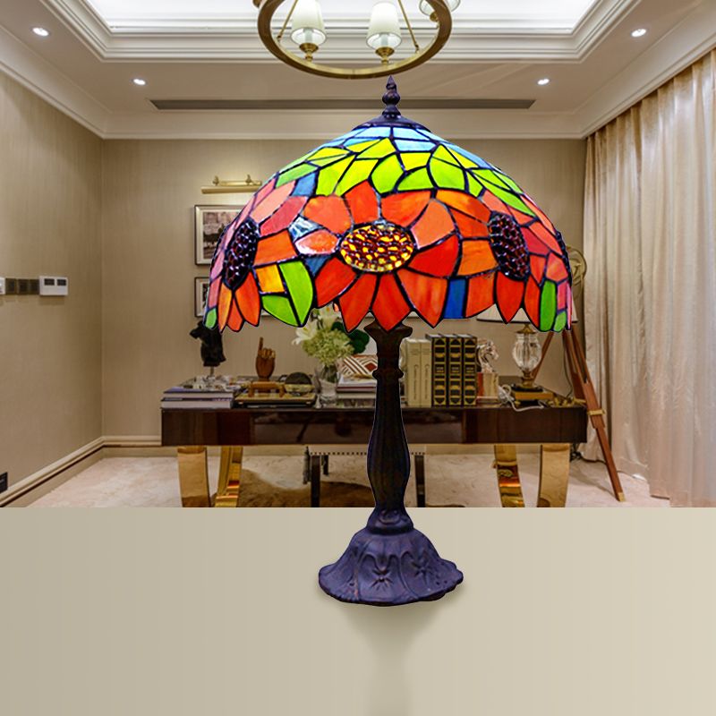Sunflower Accent Table Lamp Tiffany Stained Glass 1-Light Table Lamp in Orange for Bedroom