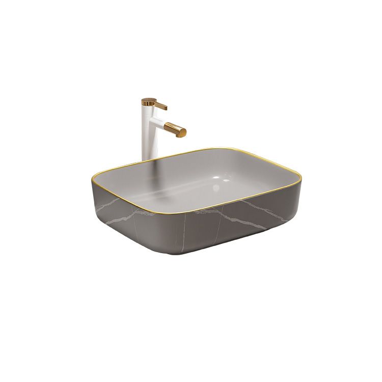 Modern Bathroom Sink Porcelain Pop-Up Drain Rectangular Vessel Bathroom Sink