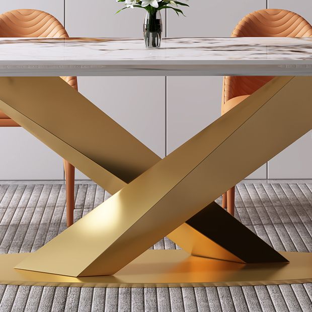 Mesa de comedor de lujo rectángulo Tono blanco Fijación de piedra sinterizada
