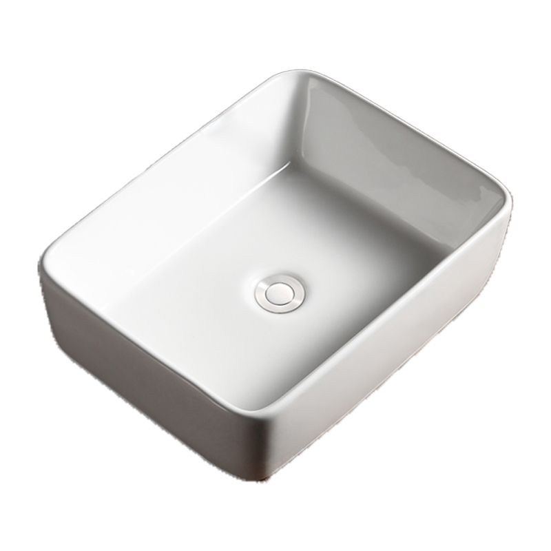 Modern Bathroom Sink Porcelain Rectangular with Drain Assembly Vessel Lavatory Sink