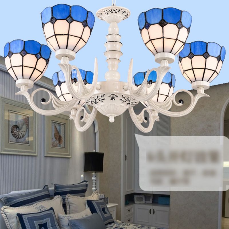 Multi Light Bowl Branch Hanging Lights Tiffany Style Glass Hanging Lighting for Bedroom