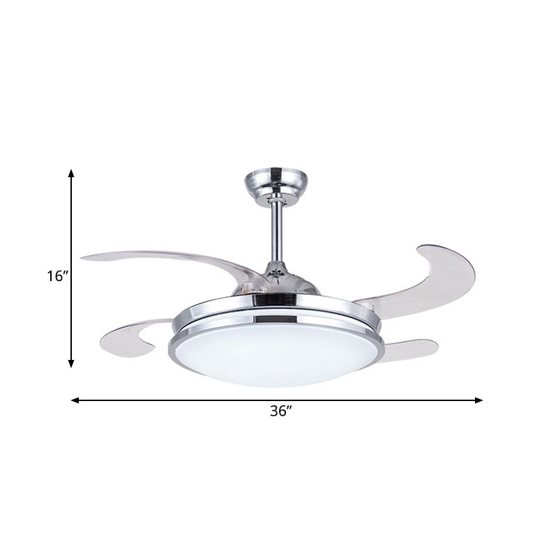 36 "breites LED -Acryllüfterbeleuchtung Modernist Silver Circle Wohnzimmer Semi -Flush Deckenleuchte mit 4 Klingen, Fern-/Wandsteuerung/Fernbedienung und Wandsteuerung