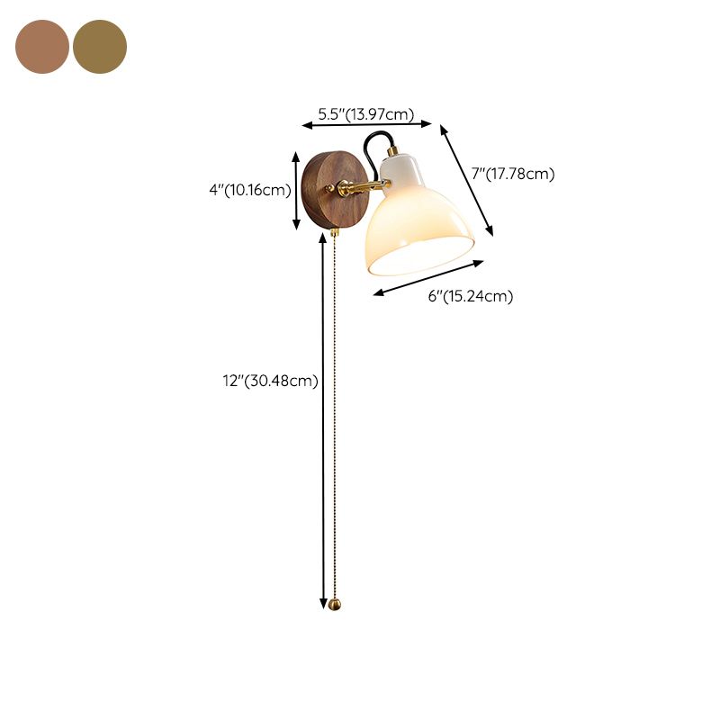 Japanese Style Wall Light Dome Shape Wall Lamp with Glass Shade for Living Room