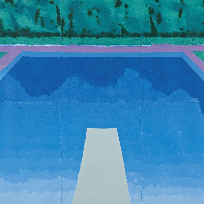 Whole Swimming Pool Mural Wallpaper Blue-Green Non-Woven Wall Art, Moisture Resistant, Custom Print