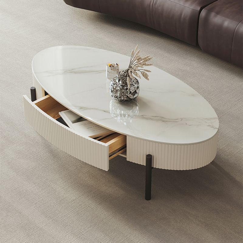Glam Coffee Cocktail Table with Storage Drawer and 4 Iron Legs